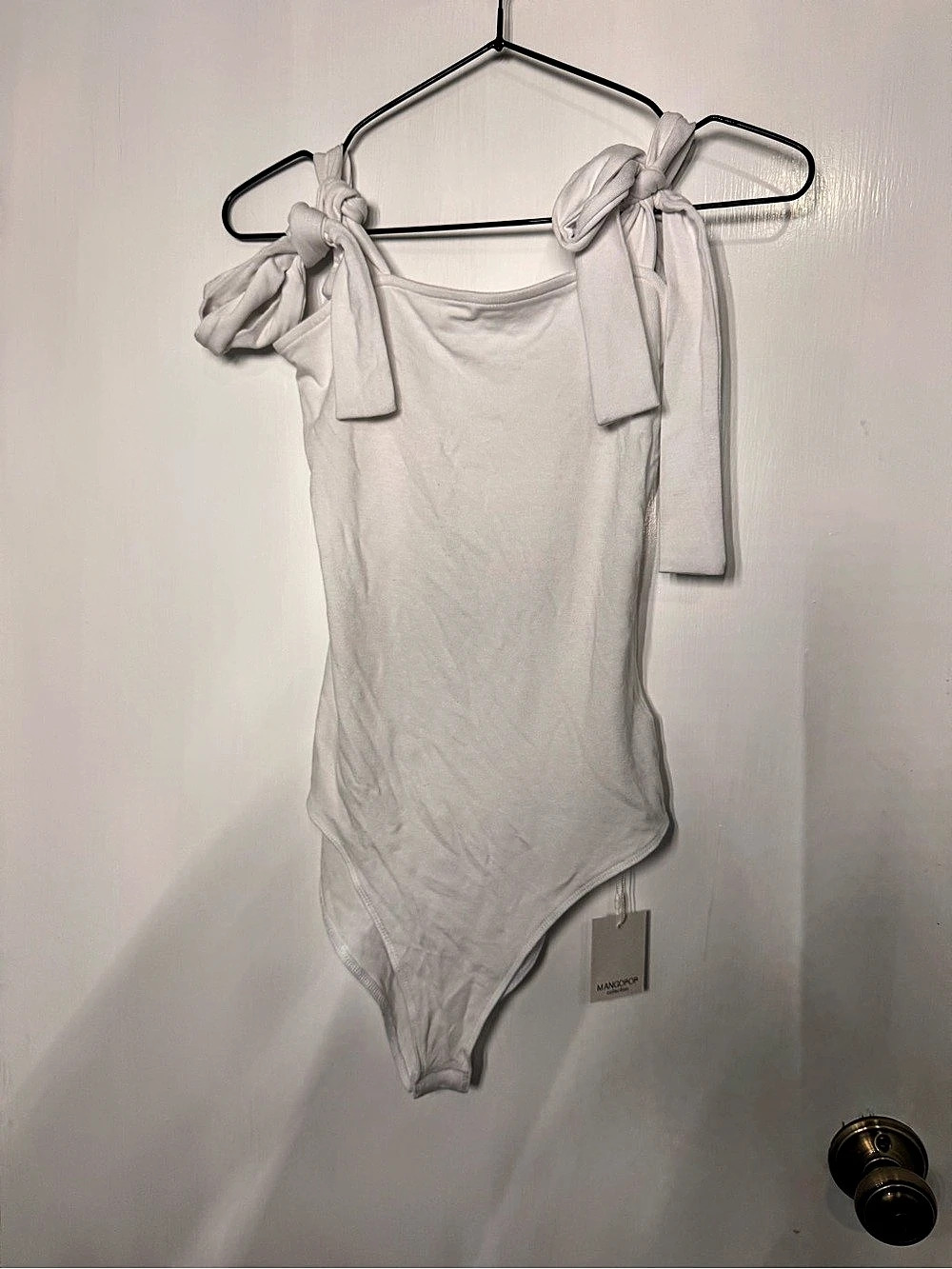 Mango Tie Shoulder Bodysuit in White Size Small NWT